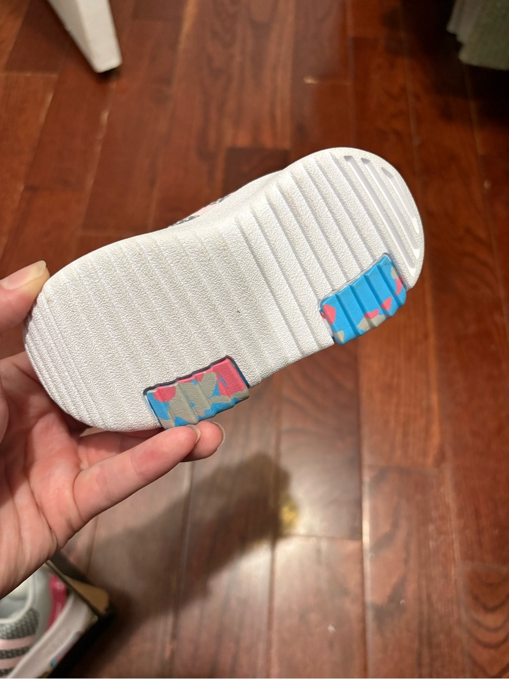 adidas Toddler Grey Sneakers with Pink Stripes - Picture 6 of 6